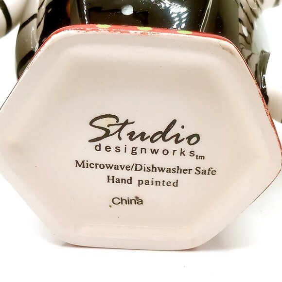 Studio Designworks Coffee Cups Set of 2 Ceramic Hand Painted Flower Mugs Set VTG - Picture 9 of 12